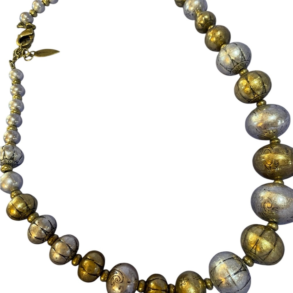 Vintage Round Bead Necklace Silver & Gold - Picture 4 of 5